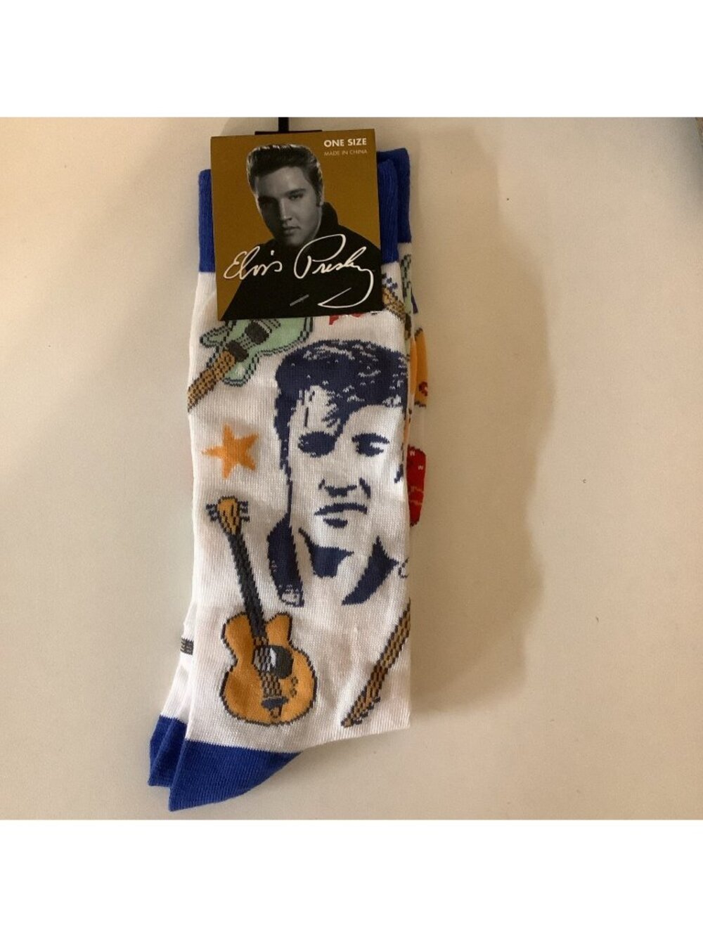 Elvis Presley Music Theme Novelty 1 Pair Crew Socks Adult US Shoe Size 7-12 NWT